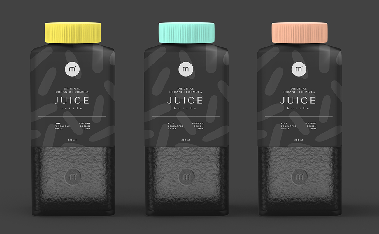 一组酷黑色饮料瓶包装样机素材效果图PSD