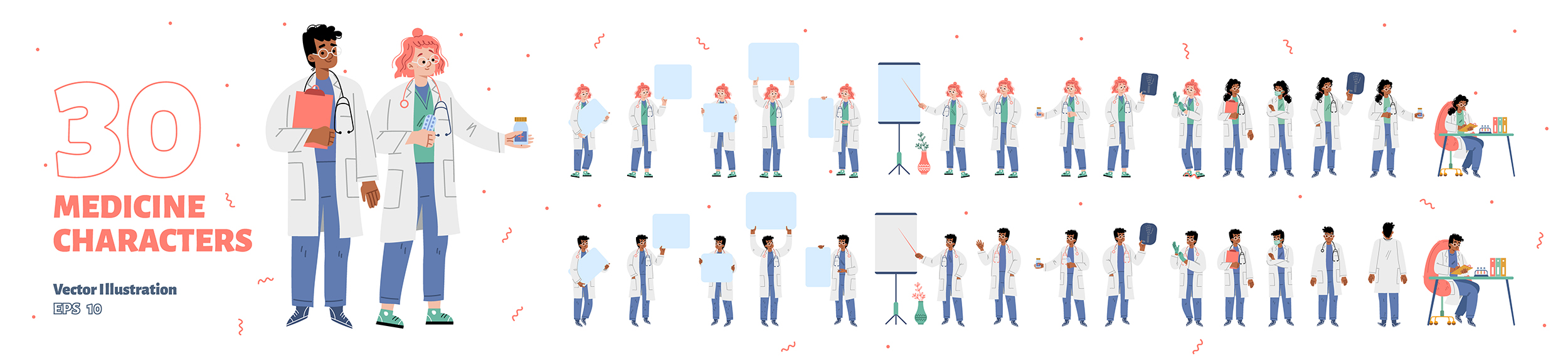 30个医疗健康行业角色人物插画