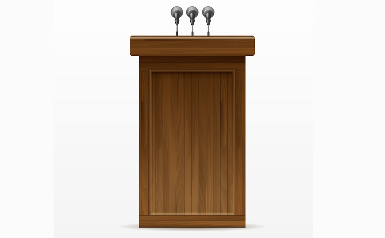 精美木质演讲台论坛主席台与麦克风