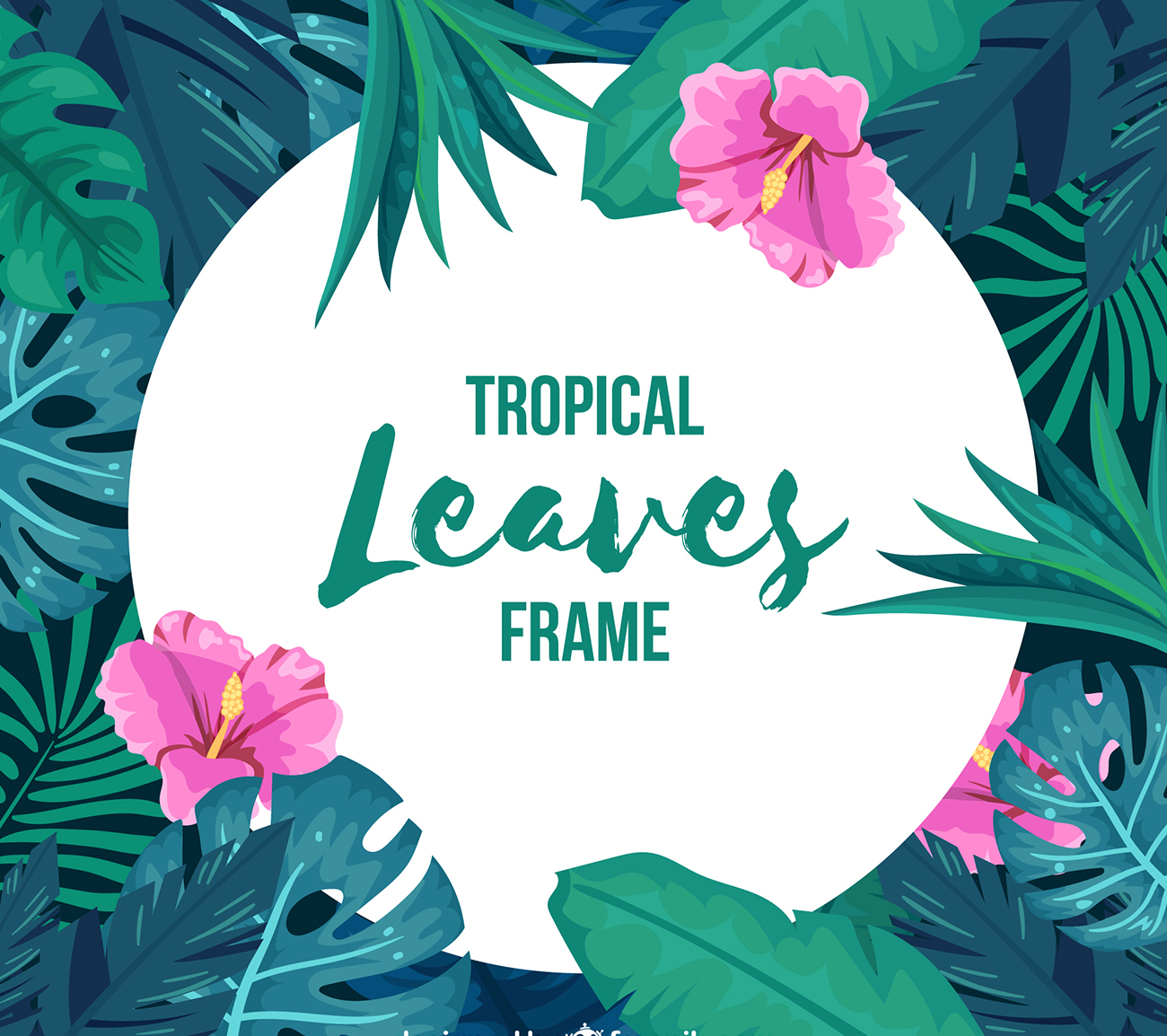 2组热带绿色植物叶子背景矢量