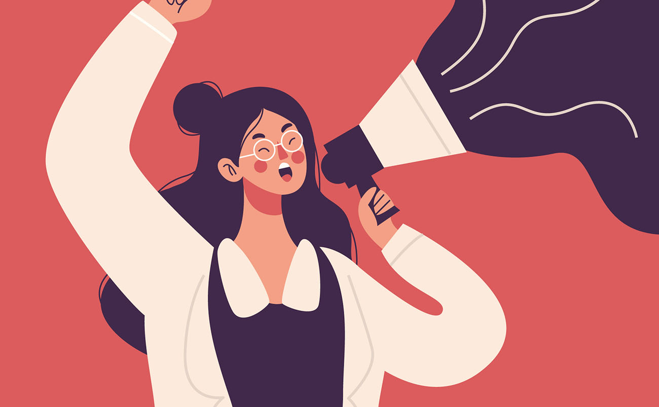 拿着喇叭大喊的女医生插画