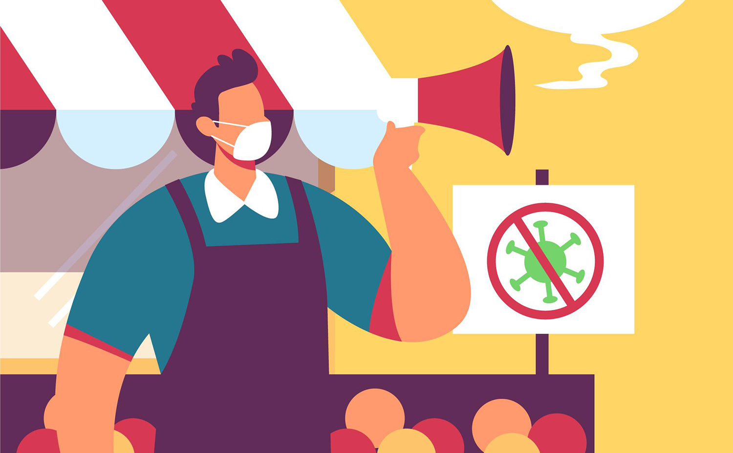 举着扩音器叫卖的水果店主插画