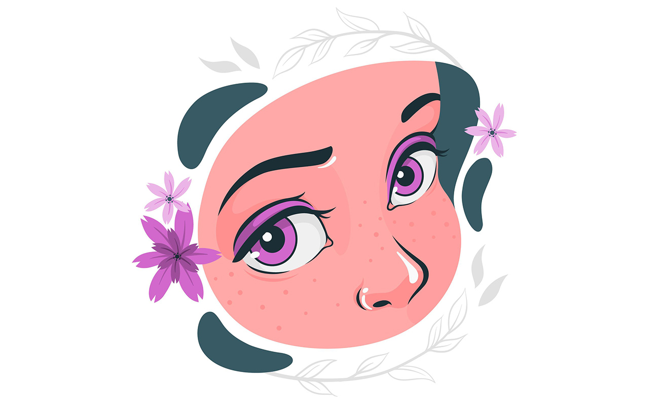 长着雀斑的少女脸部插画