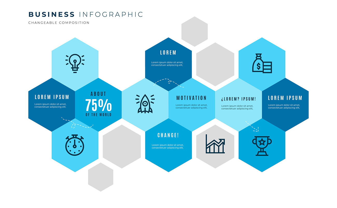 蓝色商务六边形步骤流程图矢量图