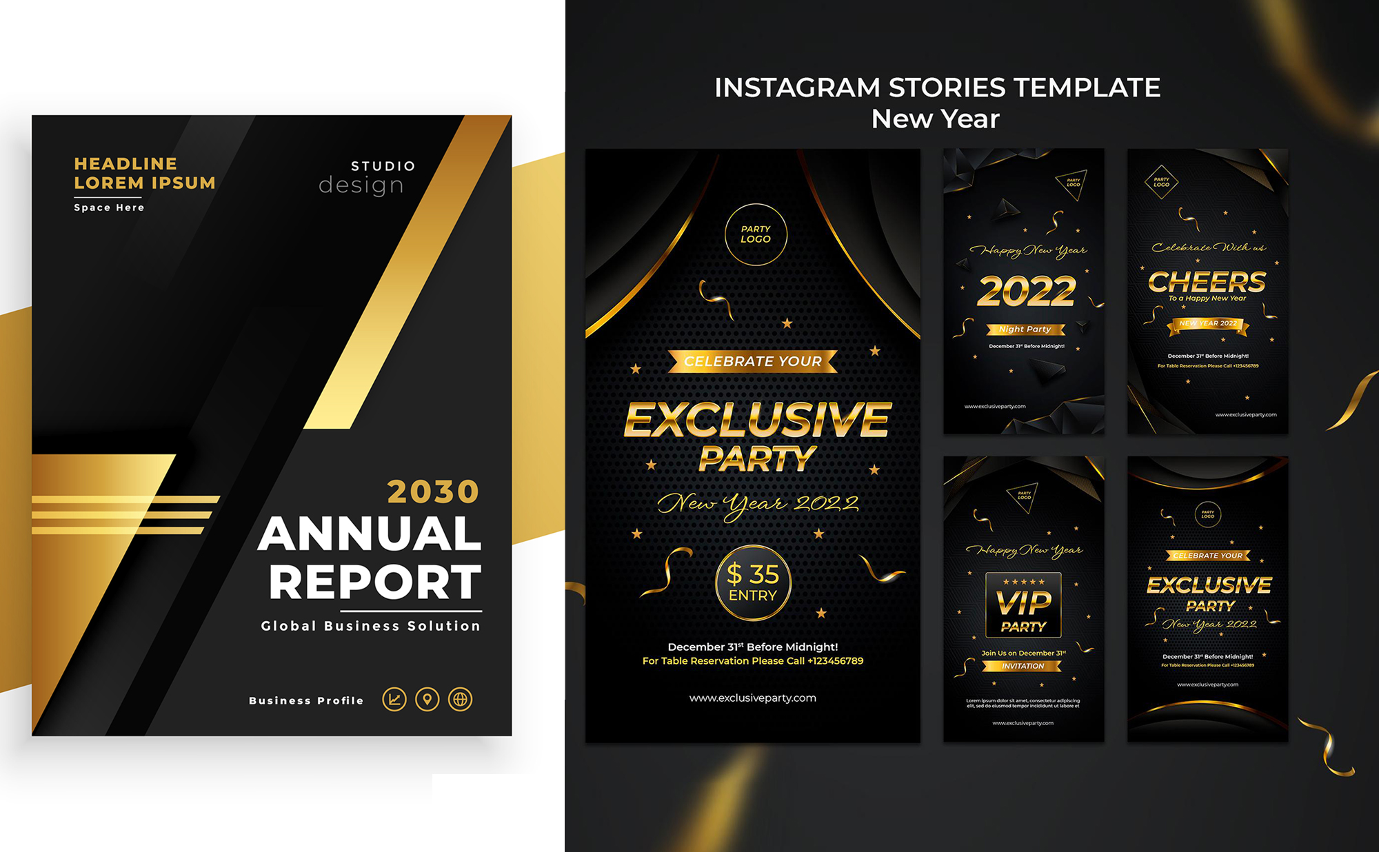 2款黑金主题背景板矢量素材