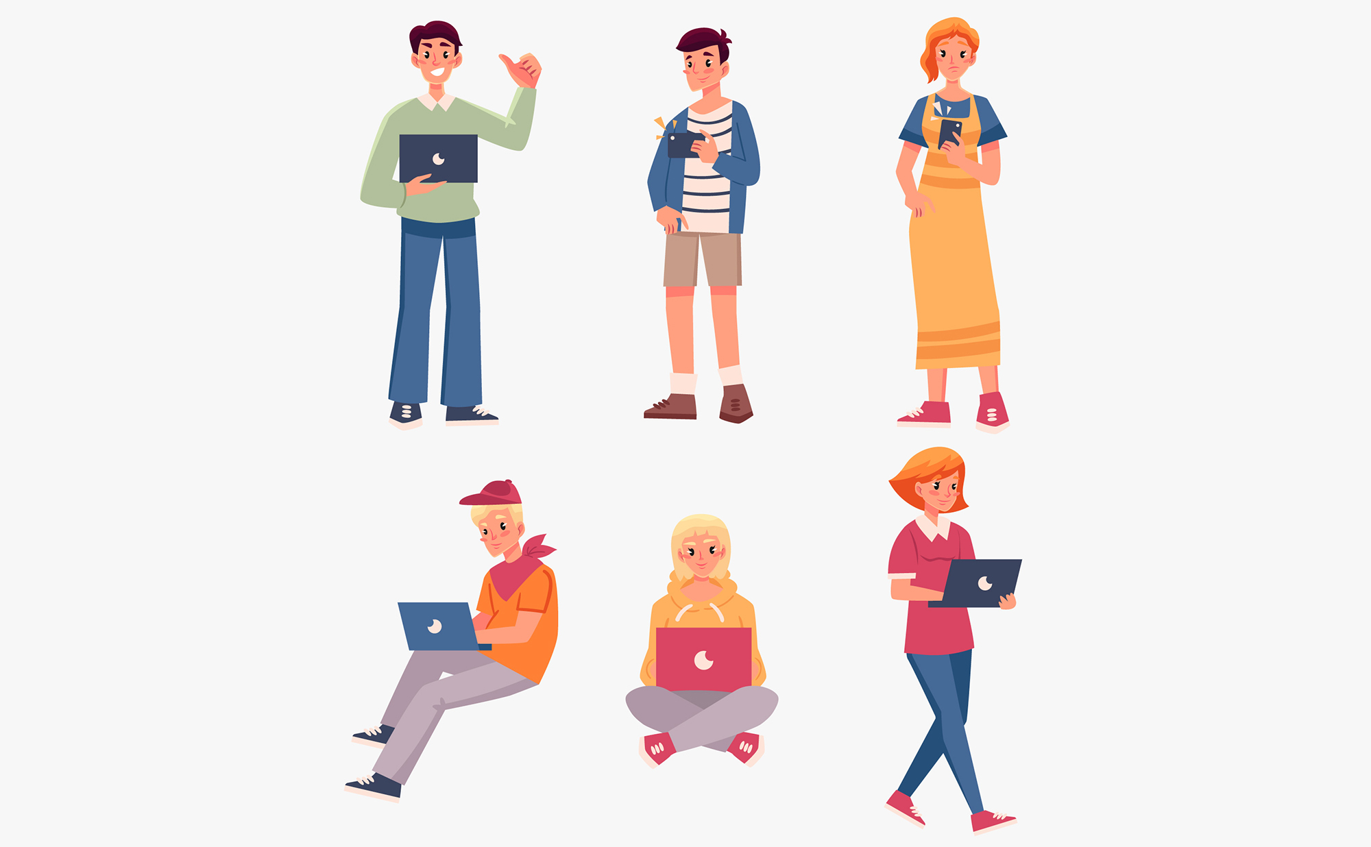 6个不同角色人物插画