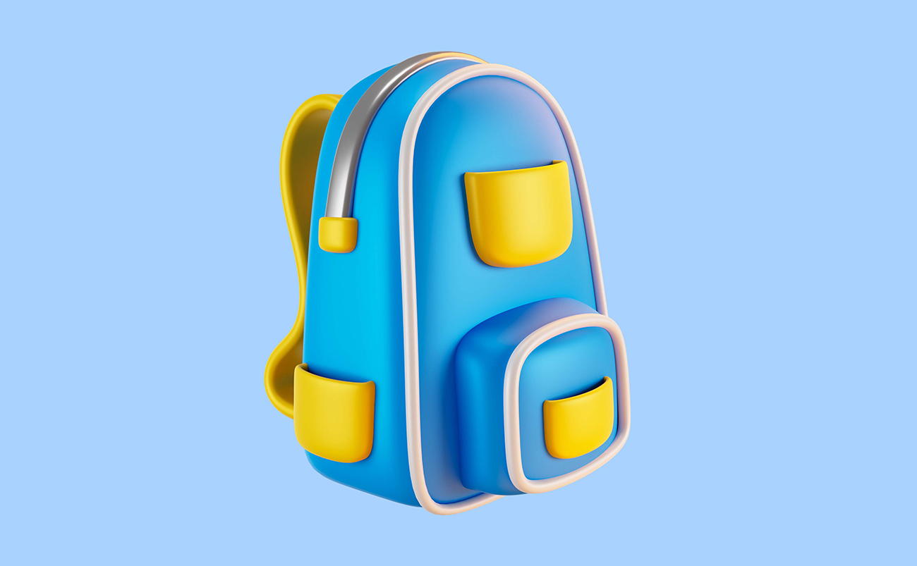 3D蓝色黄色相间学生书包双肩包