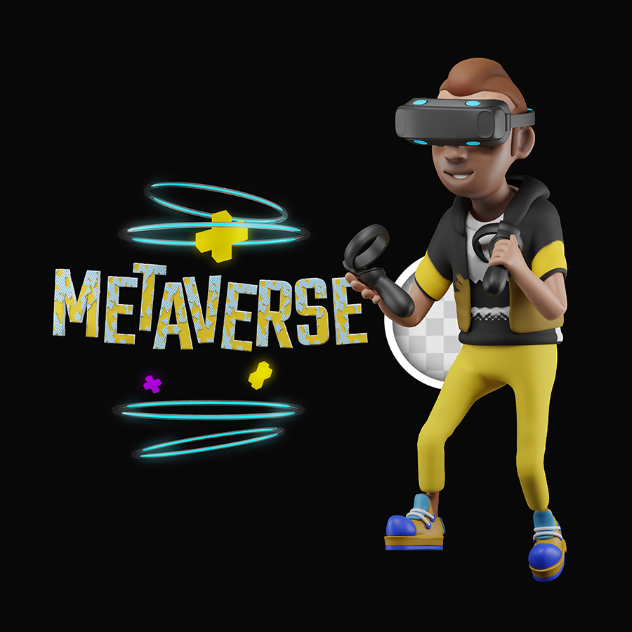 5幅3D玩VR游戏的年轻人在元宇宙角色插画图标PSD