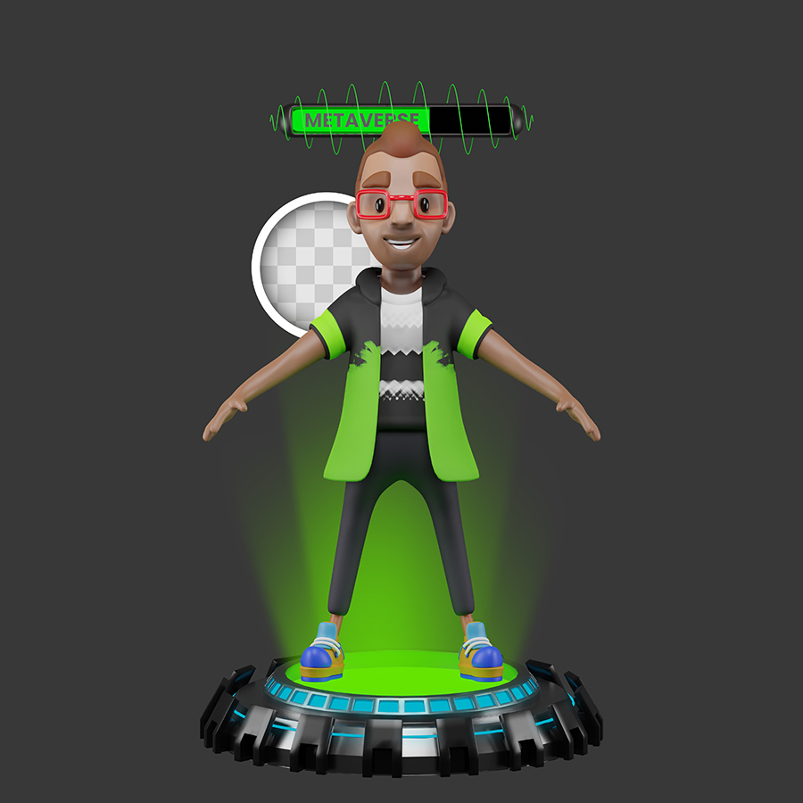 5幅3D玩VR游戏的年轻人在元宇宙角色插画图标PSD