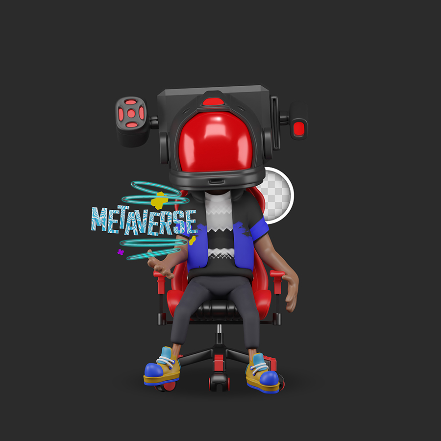 5幅3D玩VR游戏的年轻人在元宇宙角色插画图标PSD