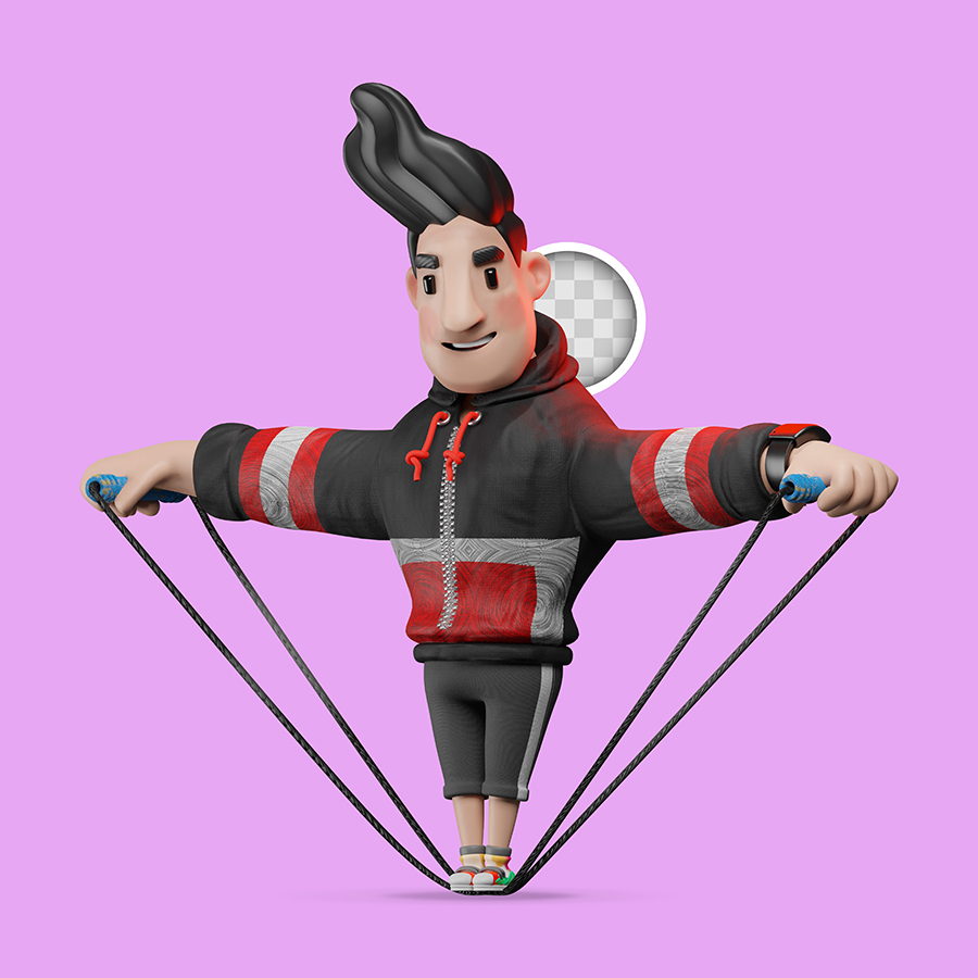 9组3D单身年轻男子系列健身生活方式插画PSD