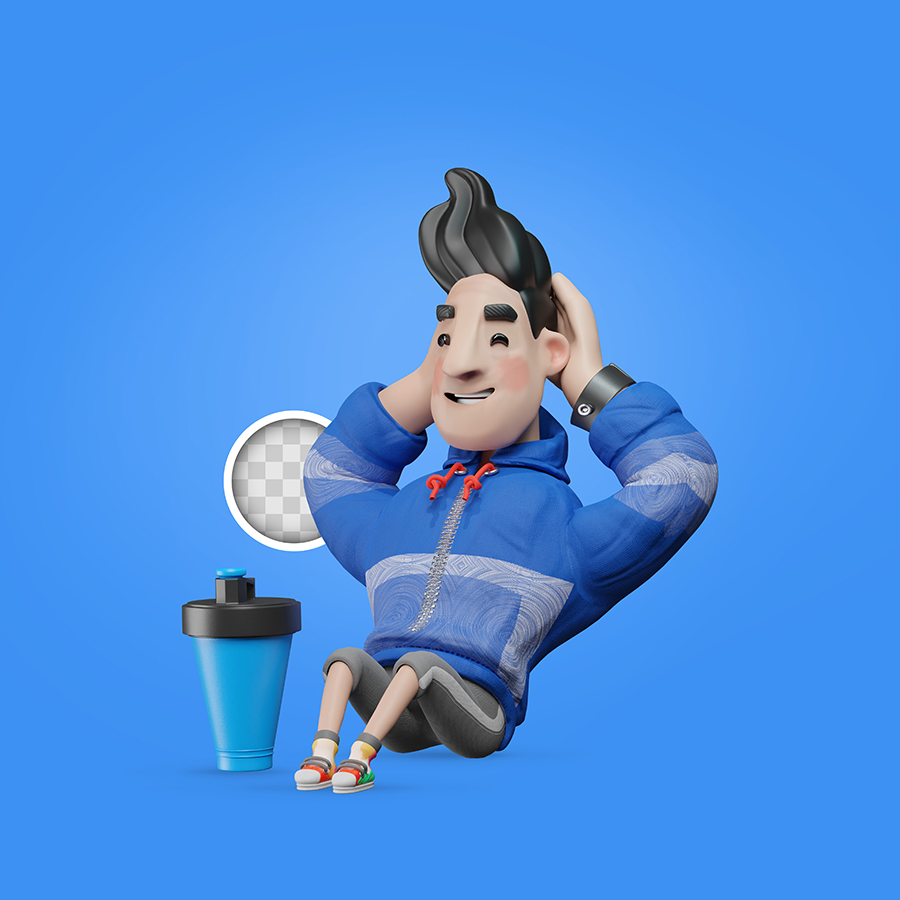 9组3D单身年轻男子系列健身生活方式插画PSD