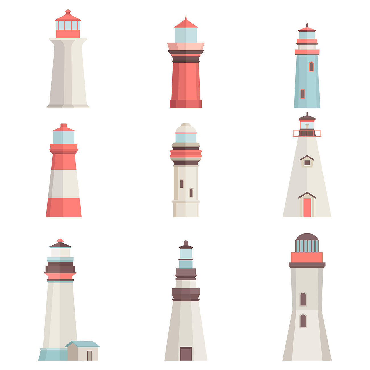 14组不同的海上灯塔插画