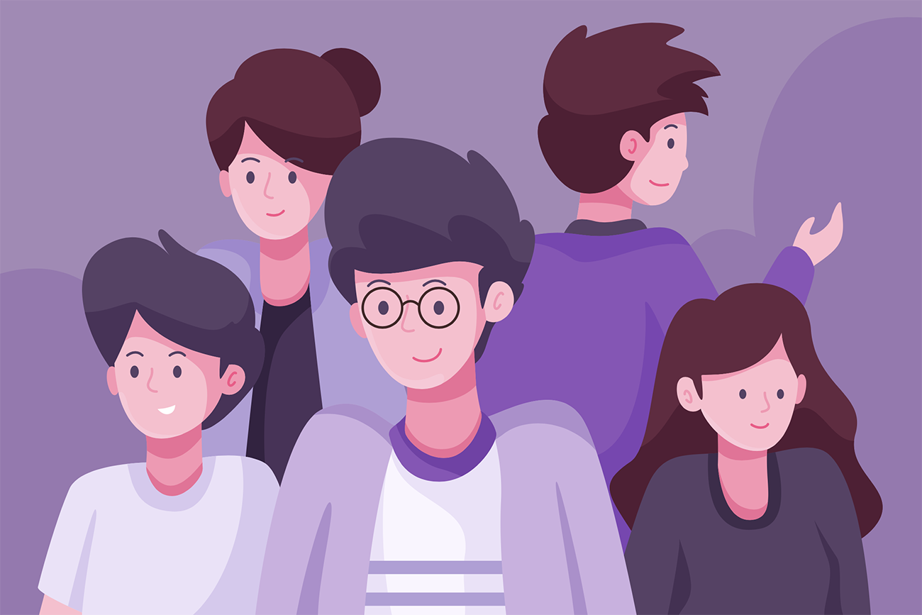 人群中微笑的青年插画