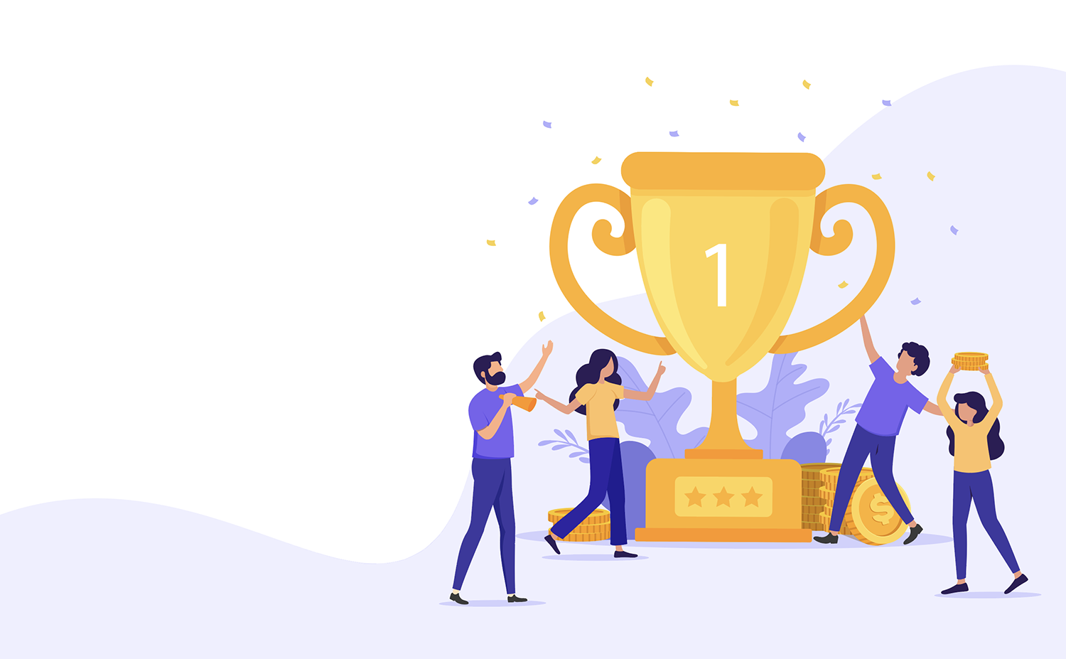 团队成功获奖捧起奖杯矢量插画背景