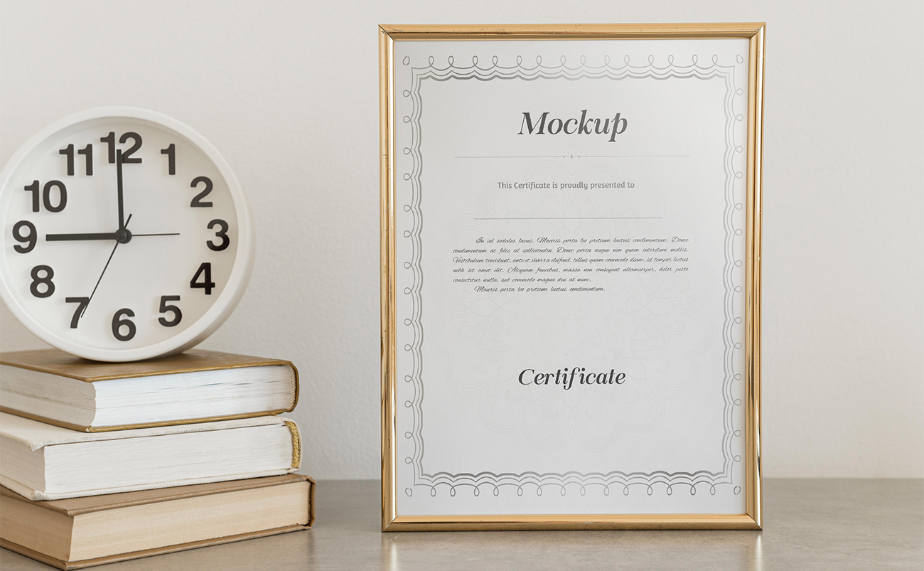 金色边框证书海报展示样机效果图PSD