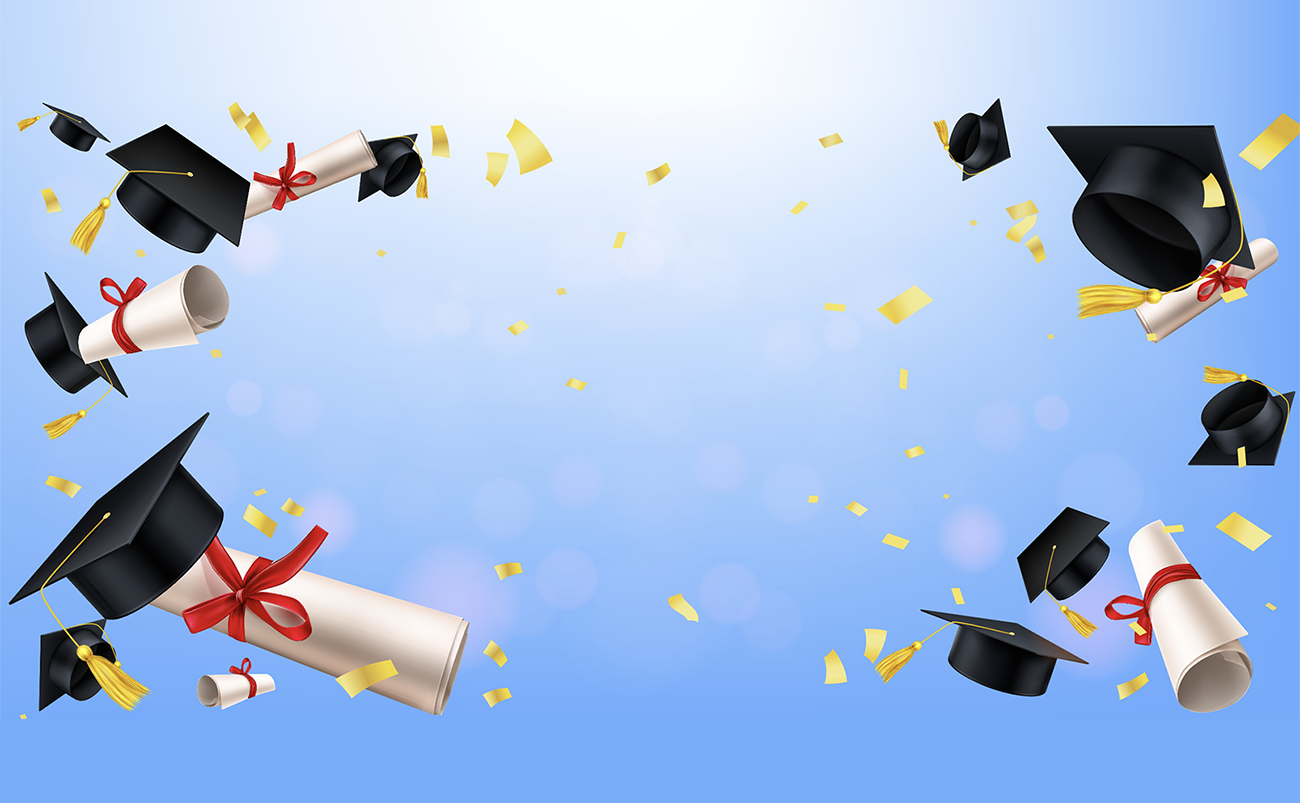 学士帽与卷起的通知书喜报矢量图