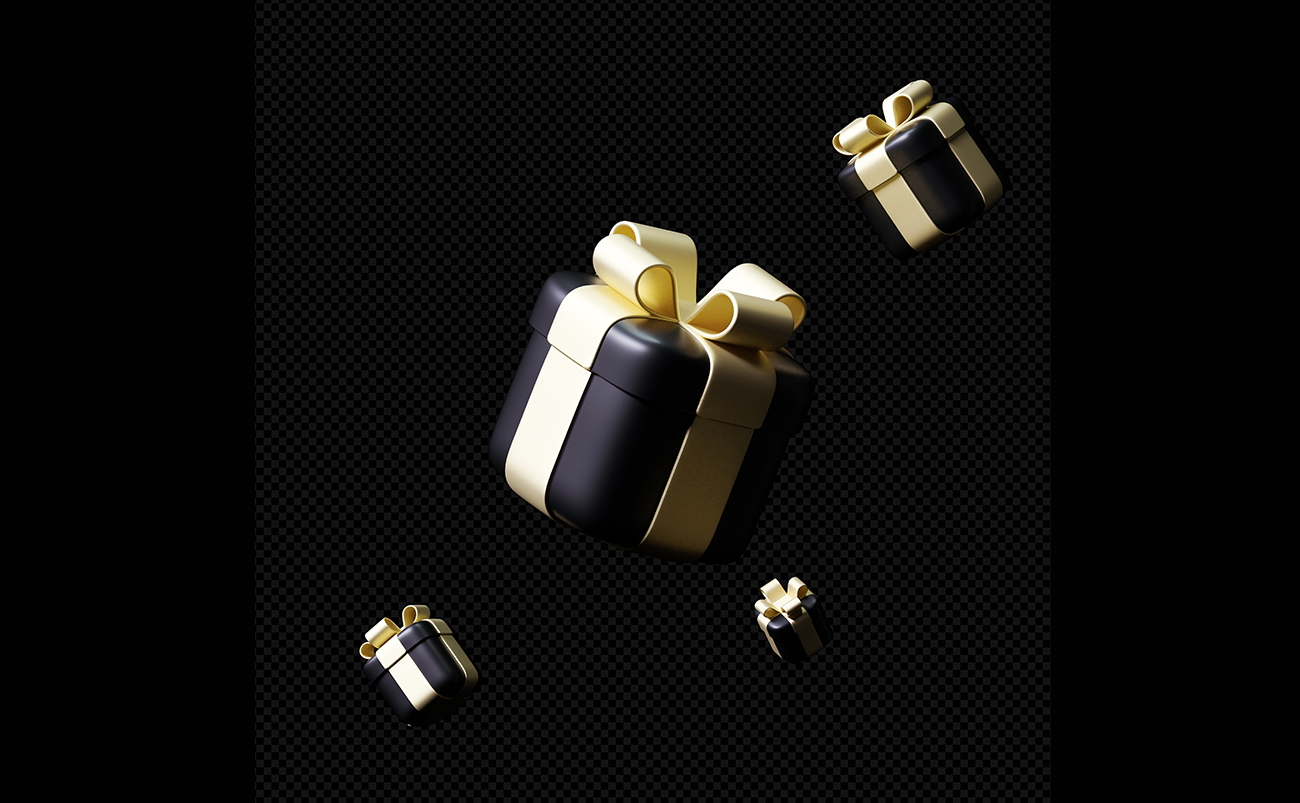 3D黑色礼盒礼包插画PSD