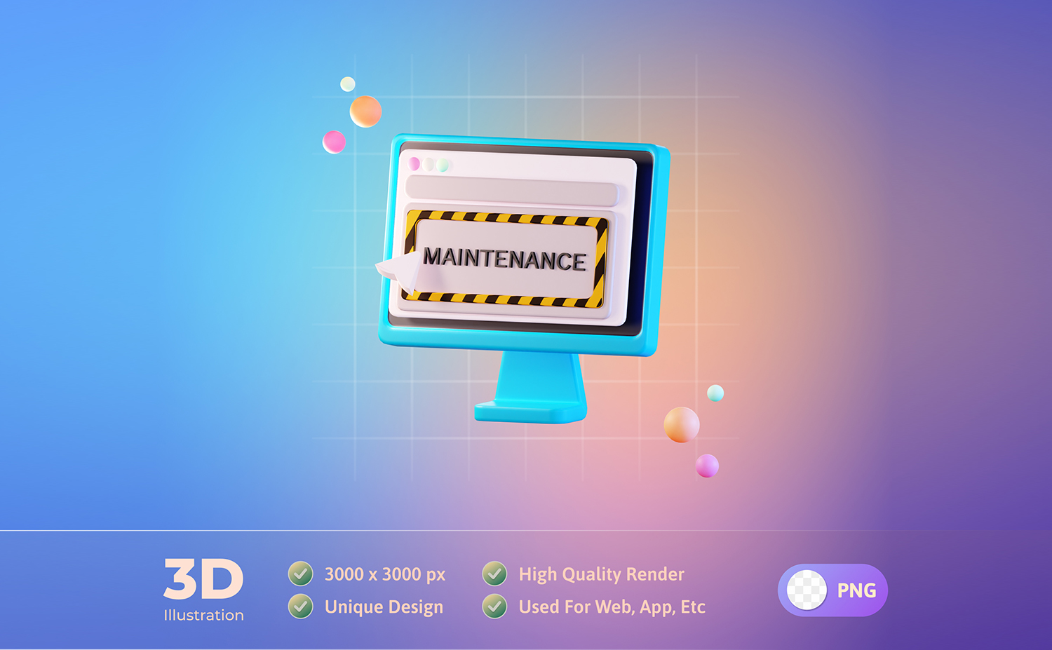 3D笔记本电脑屏幕显示器插画