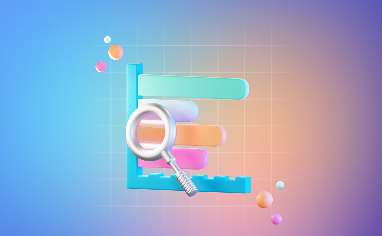 放大镜与条形图大数据信息3d图标插图PSD