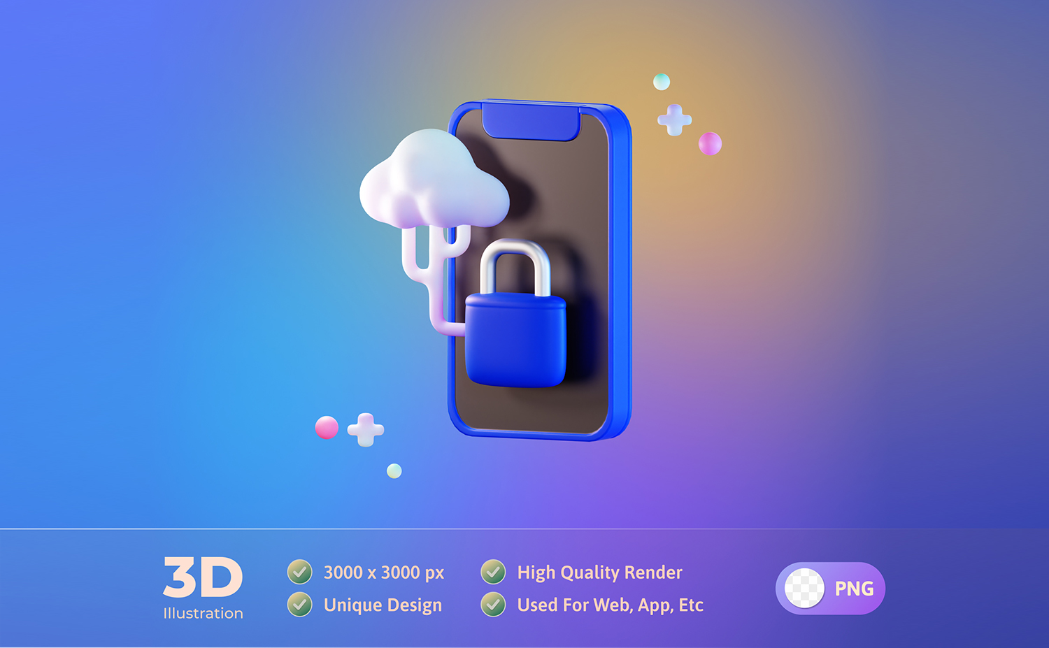 手机大数据云安全锁3d元素PSD