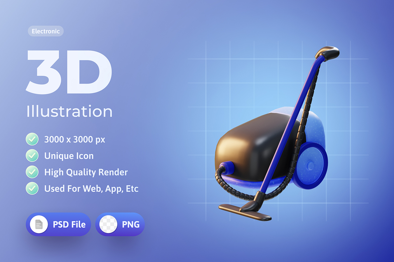 3D黑色智能家居吸尘器插画PSD