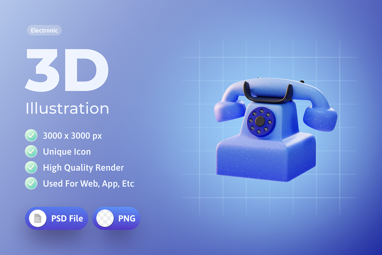 3D蓝色复古拨号转盘电话座机