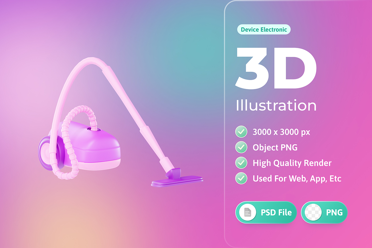 紫色的智能家居吸尘器3D元素PSD