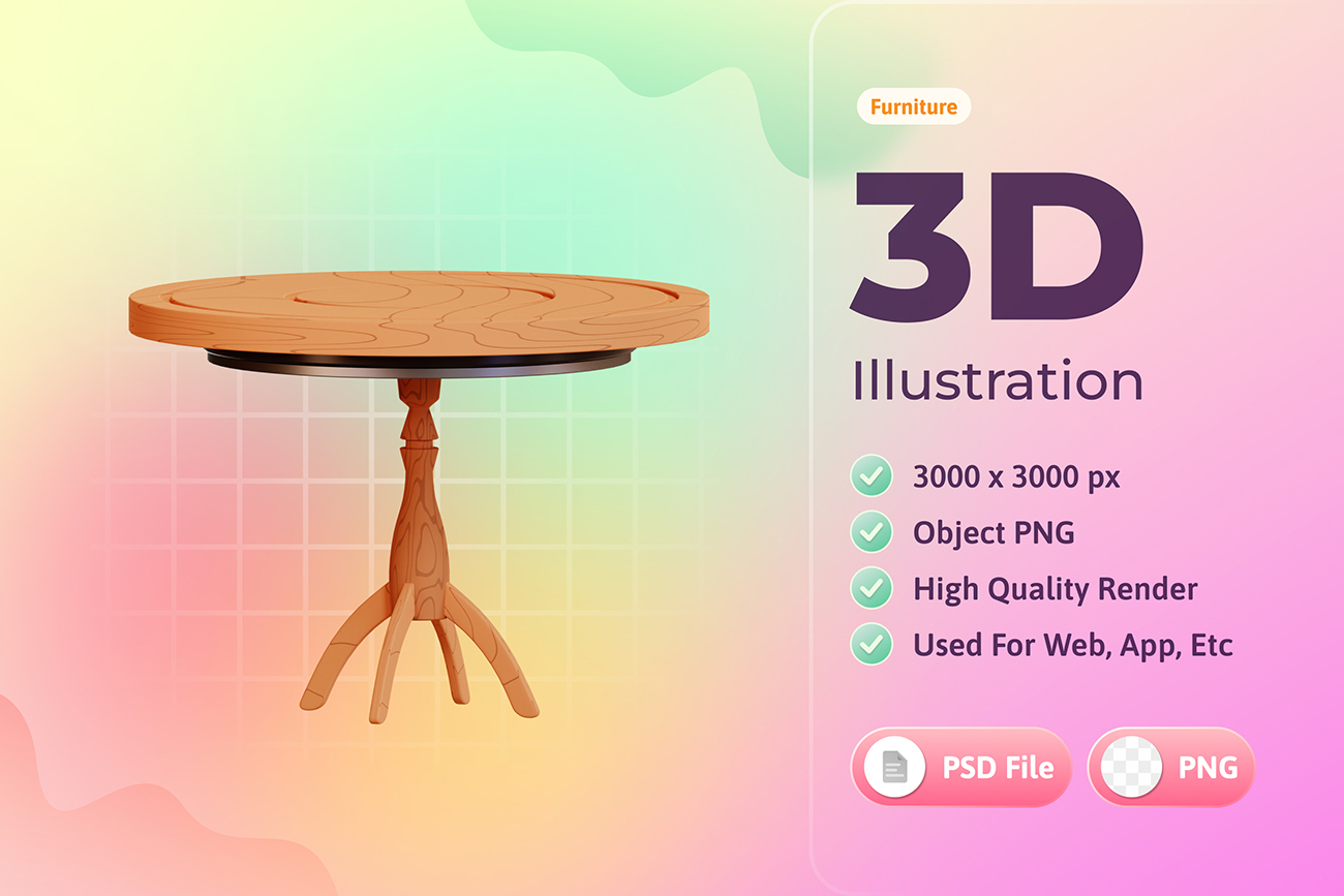 3D木质木制圆桌子插画PSD