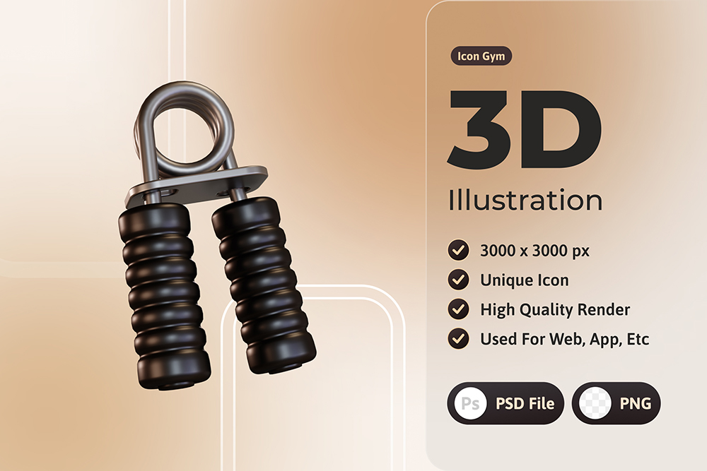 一套5组3D黑色健身房器材设备插画PSD
