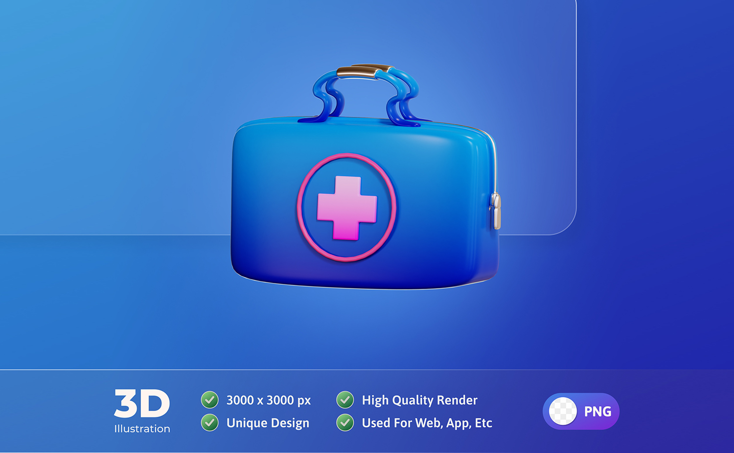 蓝色医疗包医疗箱3D立体元素PSD