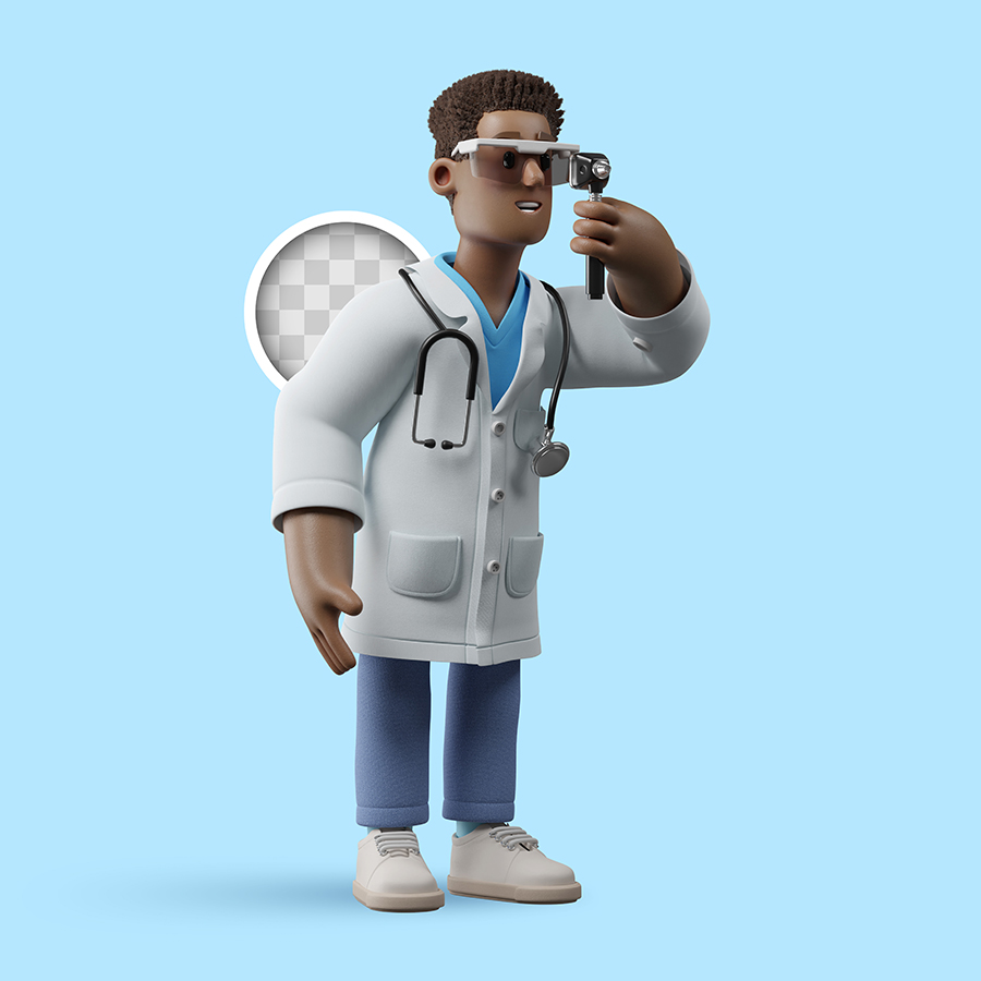 2张高清3D牙科眼科黑人医生插画PSD