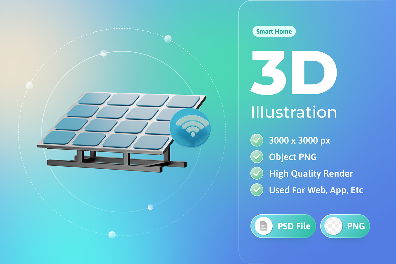智能家居太阳能电池板3d插图