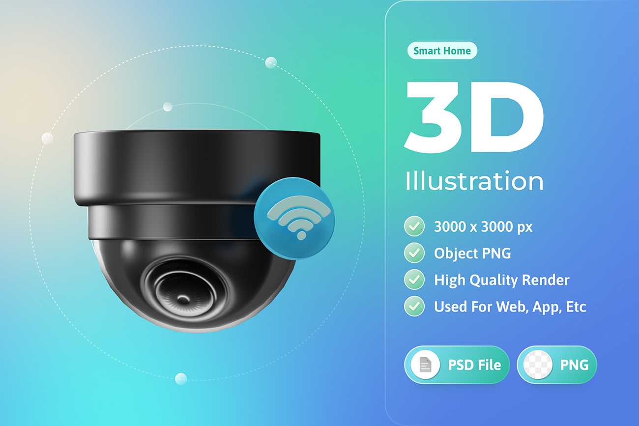 3D智能监视摄像头录像插画PSD