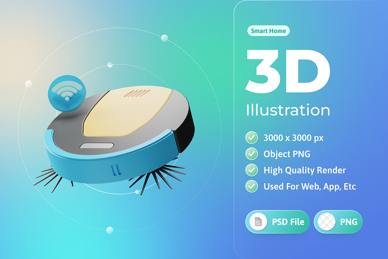 3D智能家居扫地机器人元素PSD