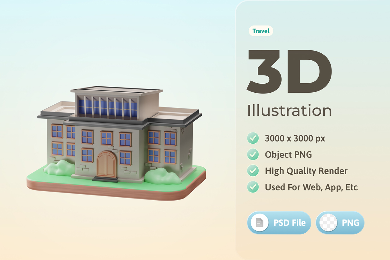 3D旅馆旅店酒店房子插画PSD