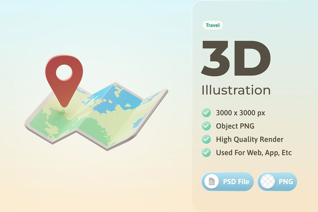 3D旅游旅行地图元素插画PSD