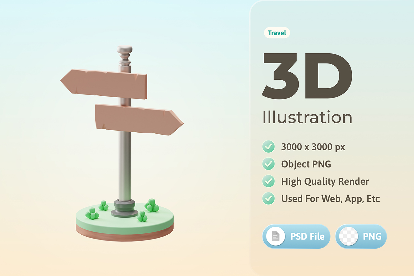 3D路牌路标旅游区景区指示牌插画PSD