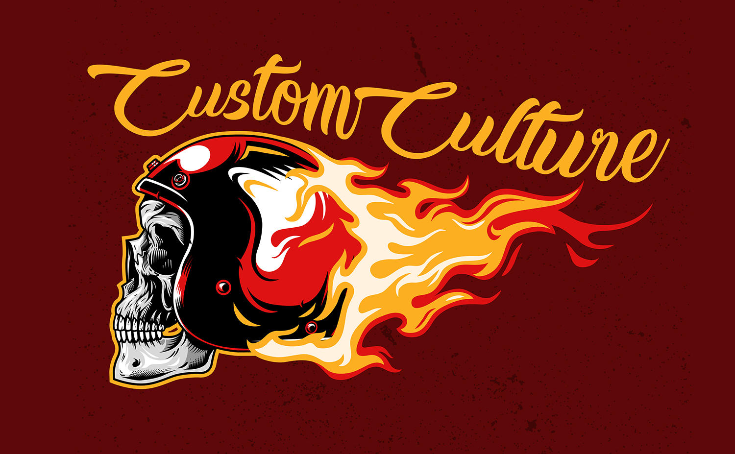 酷酷的摩托车骑士骷髅火焰插画