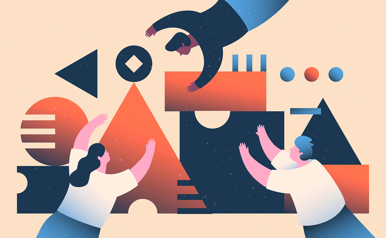 抽象复古感漂浮人物插画