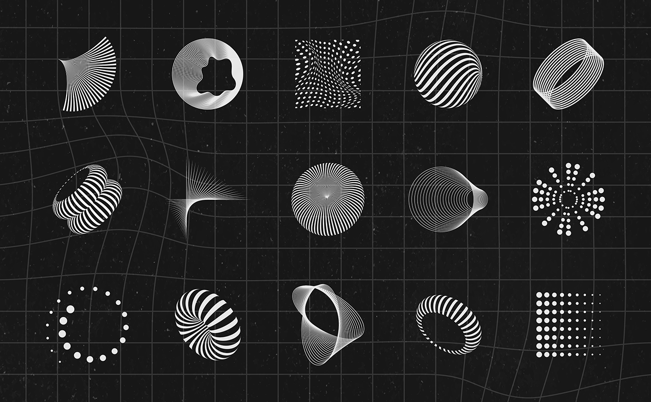 一组抽象的线描几何形状