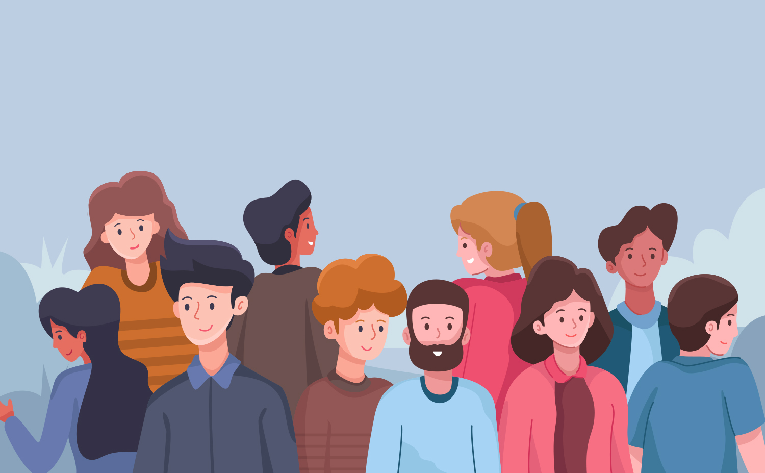 人群中微笑的青年插画