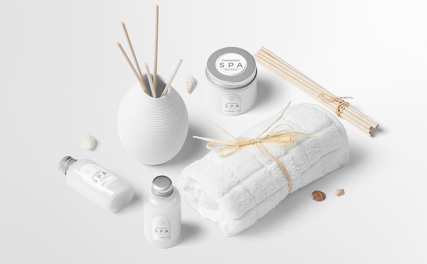 白色酒店SPA样机系列效果图