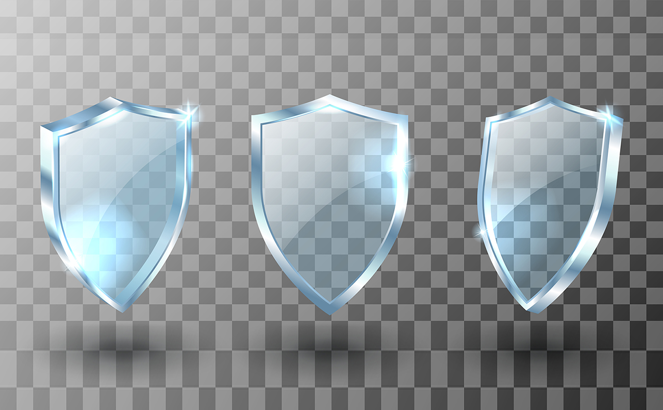 玻璃和金属质感的盾牌元素矢量图
