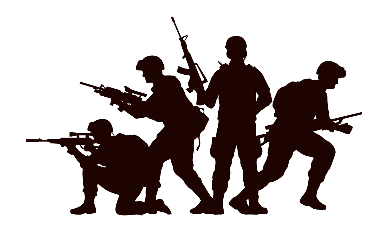 士兵战士身带武器矢量剪影