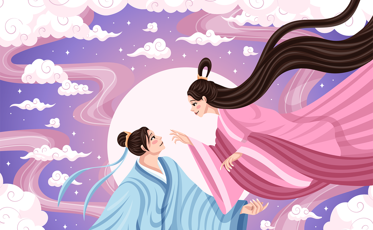 牛郎织女天仙配插画插图矢量素材