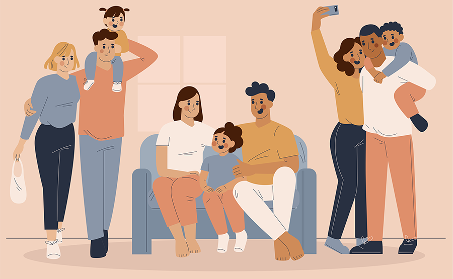 合家欢乐家庭聚会主题插画矢量素材