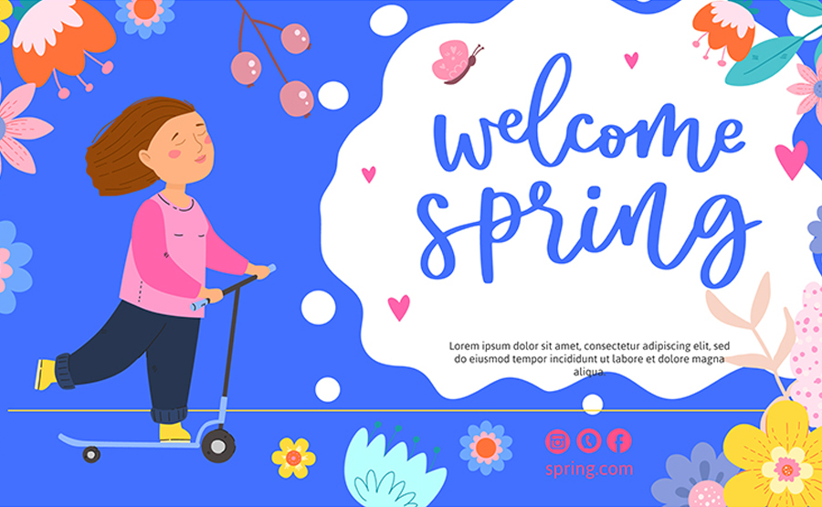 一款春天主题的花朵与植物插画矢量