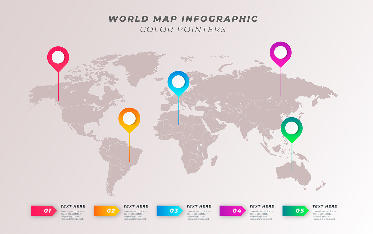 世界地图与坐标信息设计素材矢量