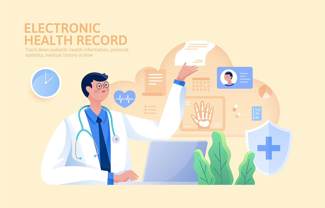 医院医生管理患者的电子档案库插画素材EPS